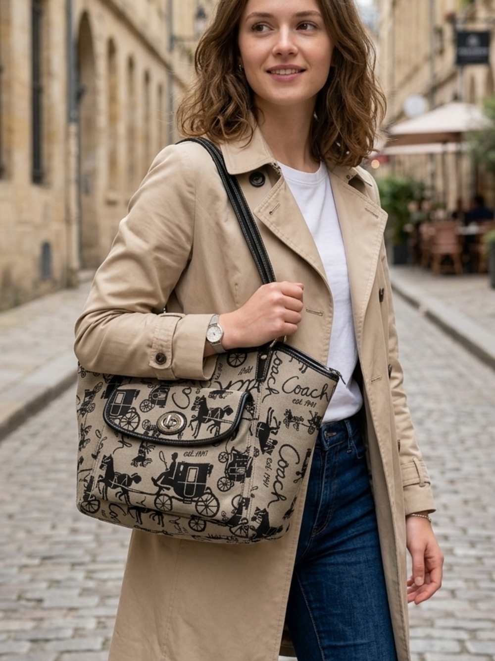 Coach  Horse And Carryage Black and Grey Shoulder Bag